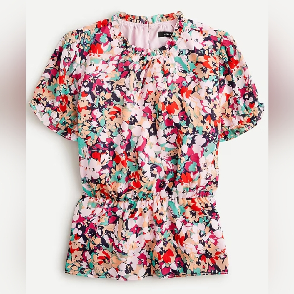 J. Crew Ruffle-Neck Blouse in Floral Print Chiffon
